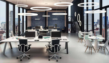 Lade das Bild in den Galerie-Viewer, Runde LED Pendelleuchte Ring in Kreis -Form. kreisrunde Hängeleuchte mit warmweißem, hellem und dimmbarem LED Licht in verschiedenen